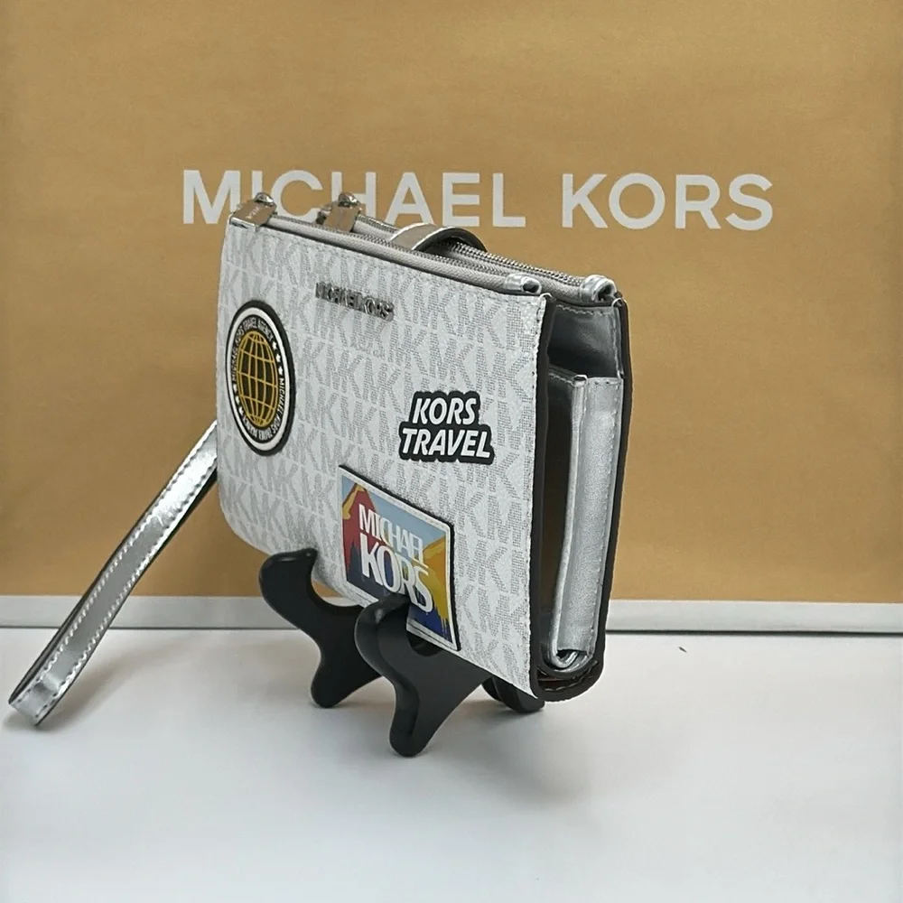 Michael kors Jet Set Travel Large Embellished Signature Logo Wristlet Optic Whit
